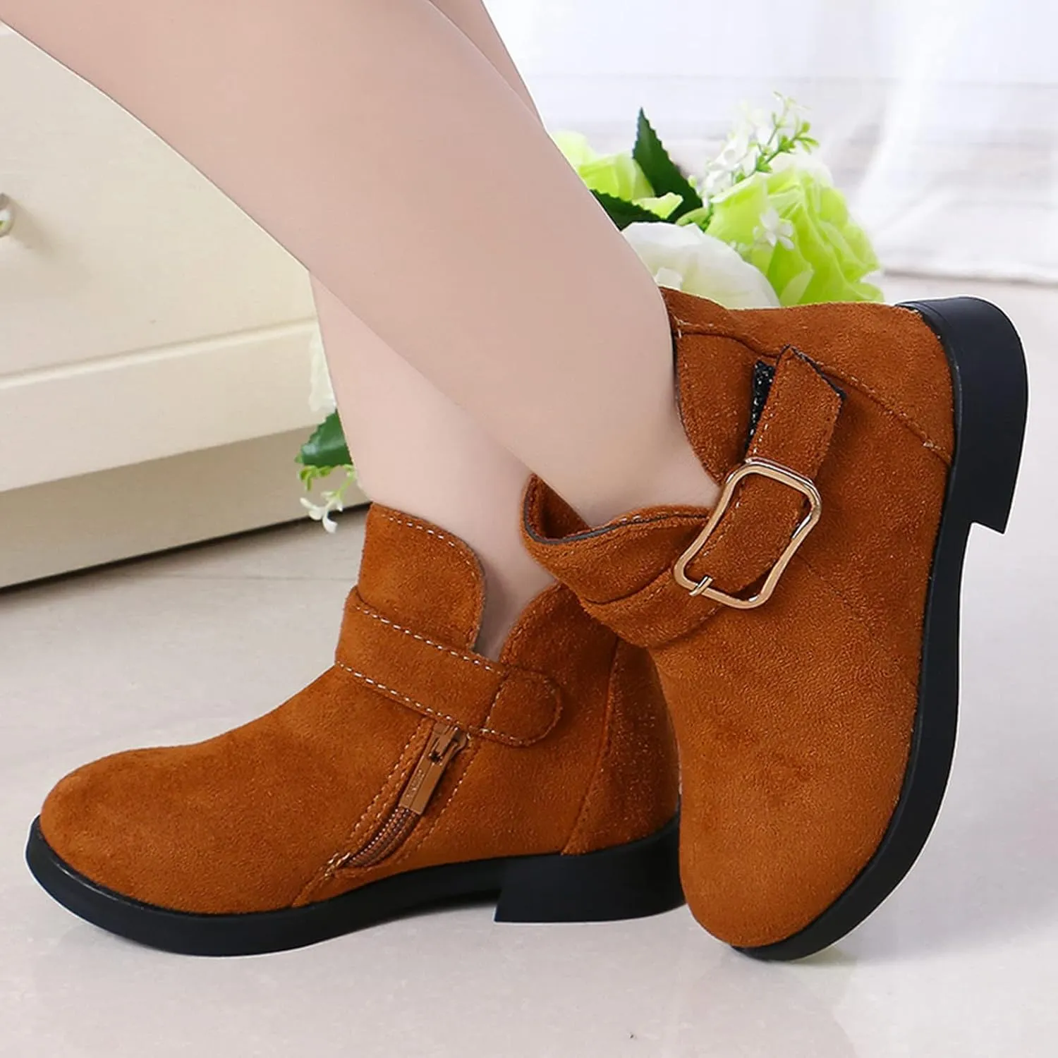 Girl's Ankle Boots Side Zipper Comfort Short Booties Low Heel Short Dress Boots Casual Walking Shoes Little Big Kid