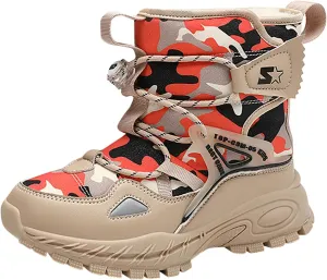 Girls Boys Winter Boots Waterproof Hiking Snow Boots Warm Fur Lined Outdoor Non-Slip Snow Boot for Little Kids