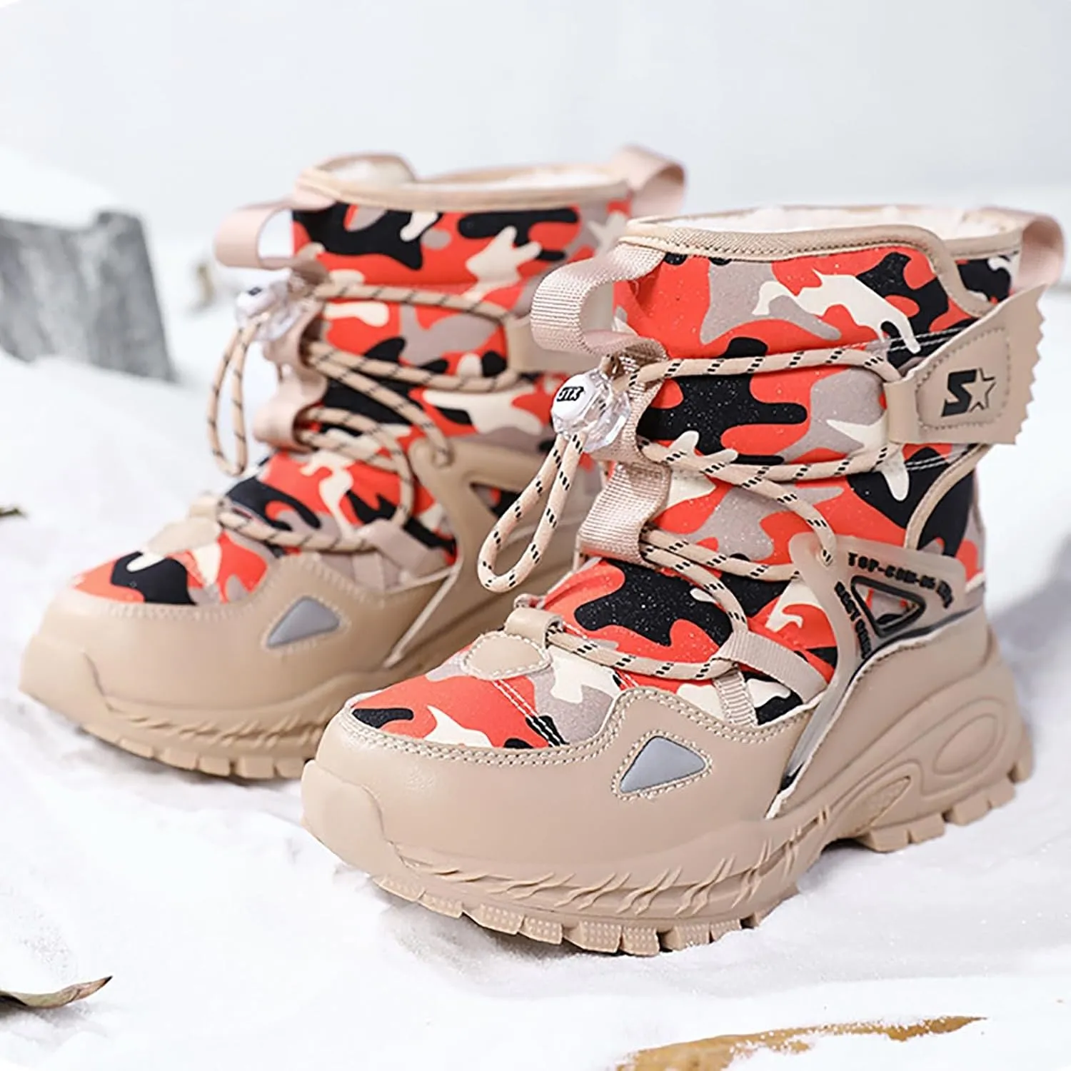 Girls Boys Winter Boots Waterproof Hiking Snow Boots Warm Fur Lined Outdoor Non-Slip Snow Boot for Little Kids
