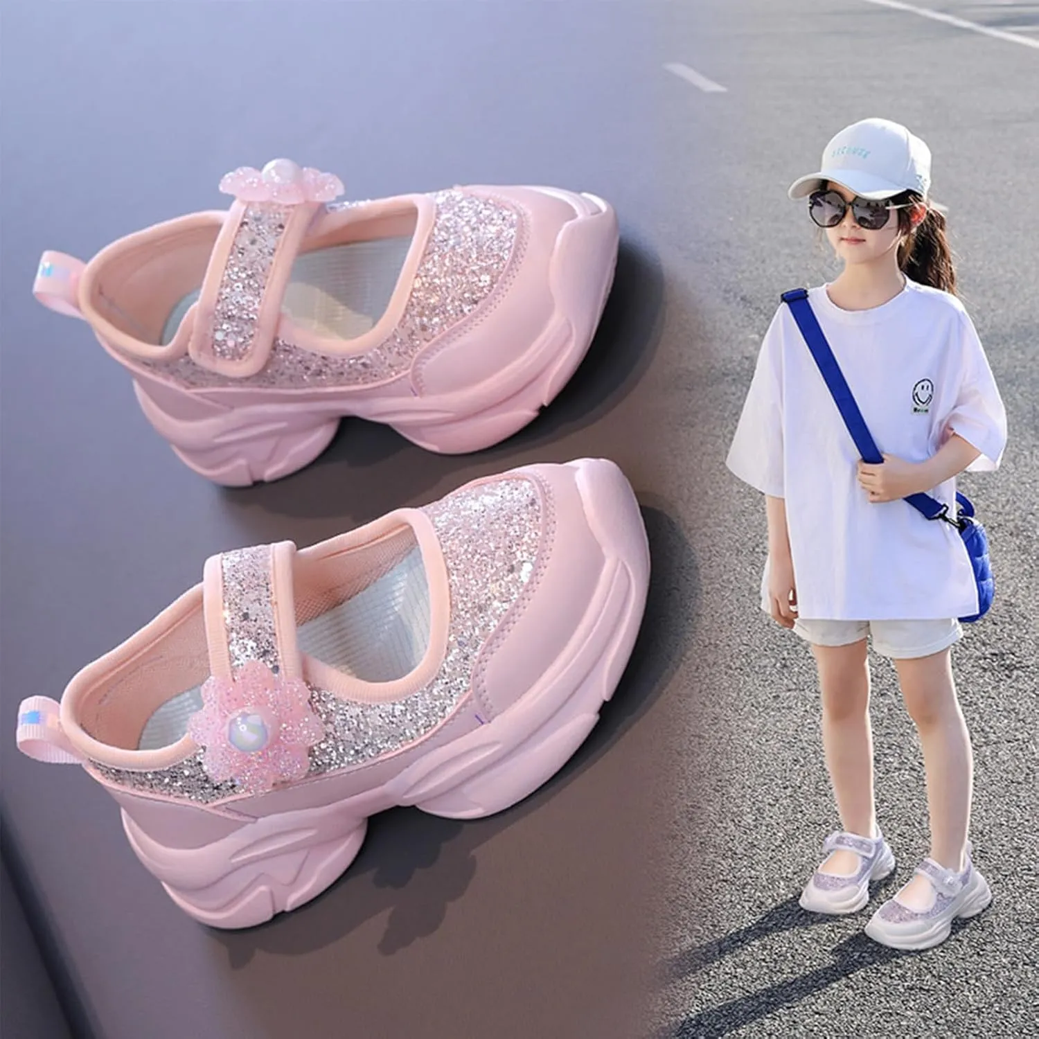 Girls Sneakers Kids Lightweight Athletic Running Shoes for Girls Comfortable Casual Walking Daily Sports Footwear