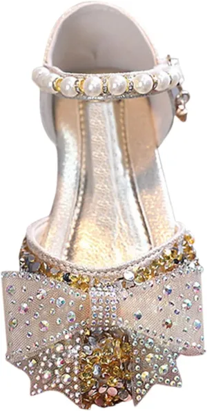 Girls Sparkly Performance Sandals Leather Sequin Princess Shoe Toddler Kids Summer Bowknot Dress Up Shoes
