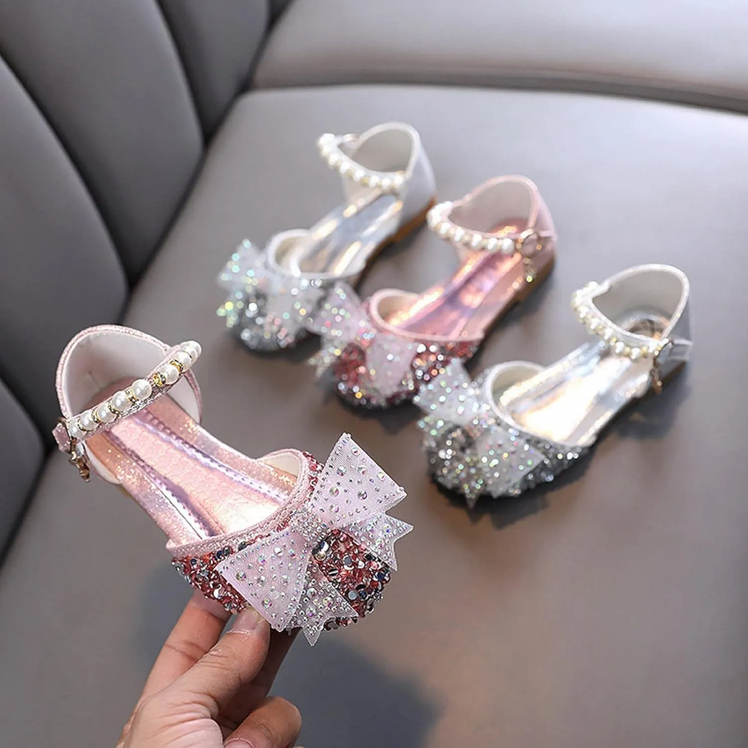 Girls Sparkly Performance Sandals Leather Sequin Princess Shoe Toddler Kids Summer Bowknot Dress Up Shoes