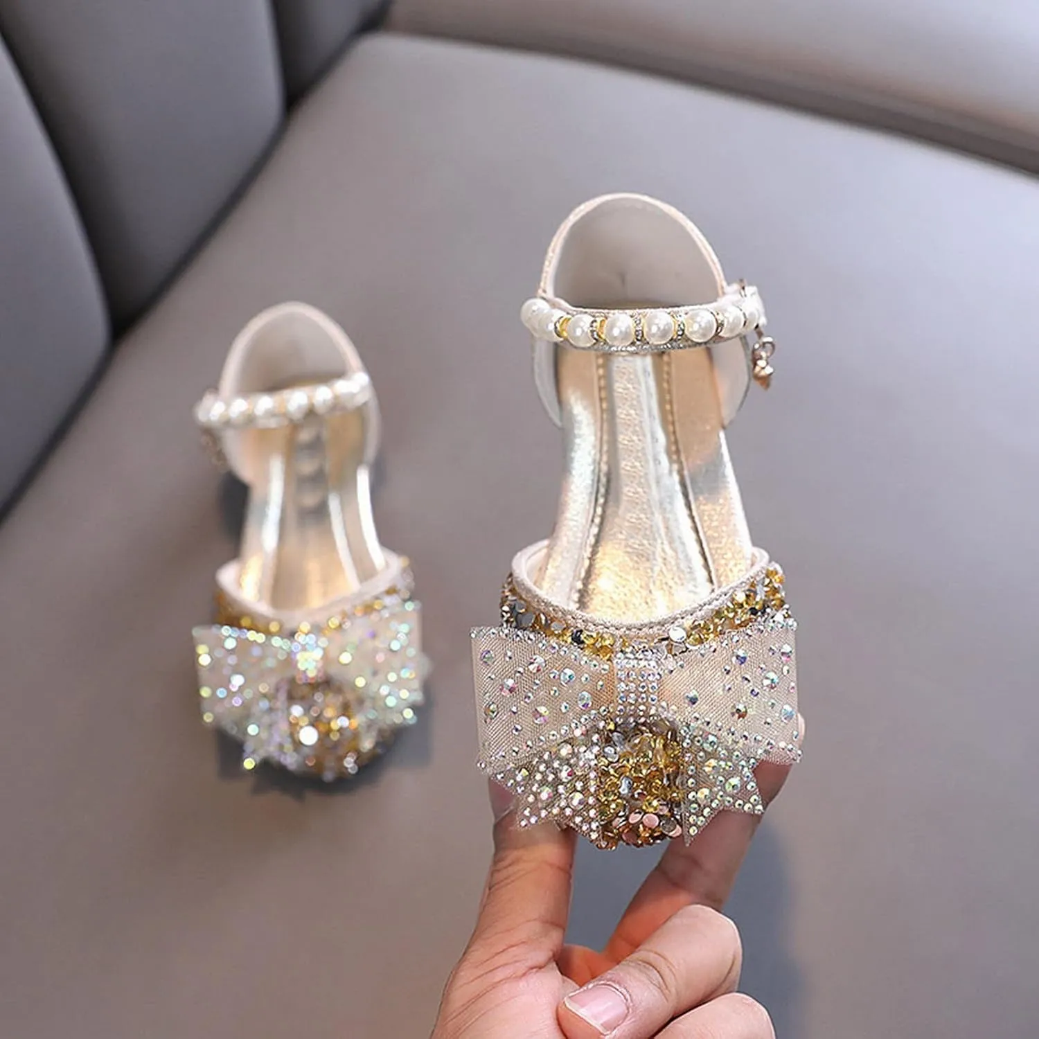 Girls Sparkly Performance Sandals Leather Sequin Princess Shoe Toddler Kids Summer Bowknot Dress Up Shoes