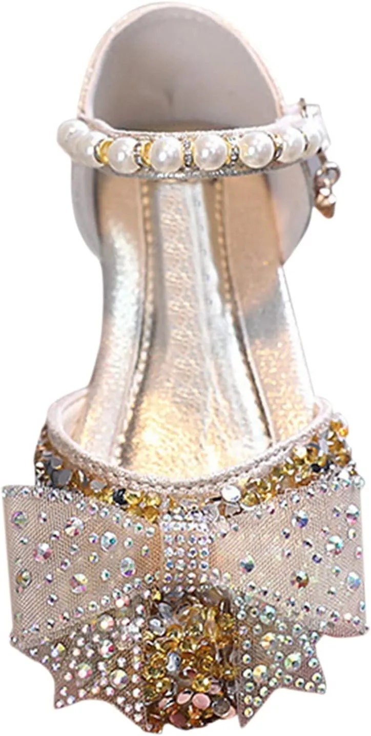 Girls Sparkly Performance Sandals Leather Sequin Princess Shoe Toddler Kids Summer Bowknot Dress Up Shoes
