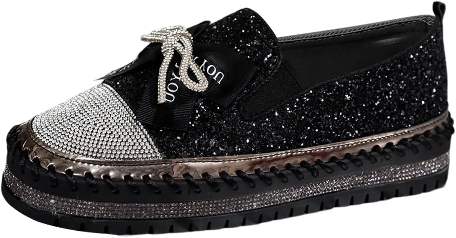 Glitter Women Slip On Sneakers Platform Sneakers Casual Rhinestones Sneakers Sparkle Sneakers Sequin Tennis Shoes