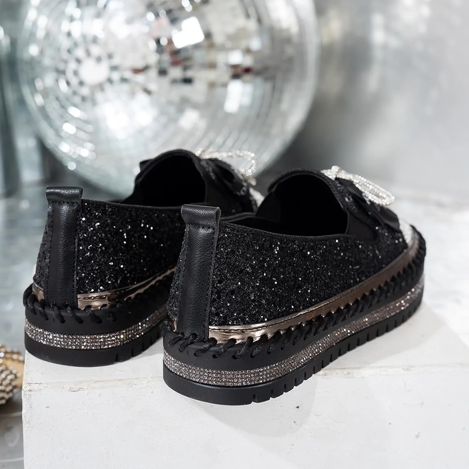 Glitter Women Slip On Sneakers Platform Sneakers Casual Rhinestones Sneakers Sparkle Sneakers Sequin Tennis Shoes