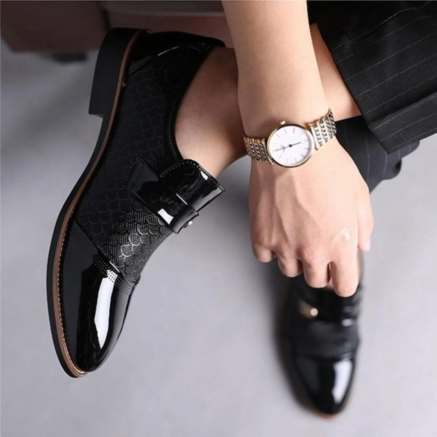 Hbeylia Men's Prince Classic Modern Formal Oxford Wingtip Dress Shoes Fashion Leather Slip On Pointed Toe Formal Business Shoes Tuxedo Modern Derby Shoes For Men Business Office Work Wedding