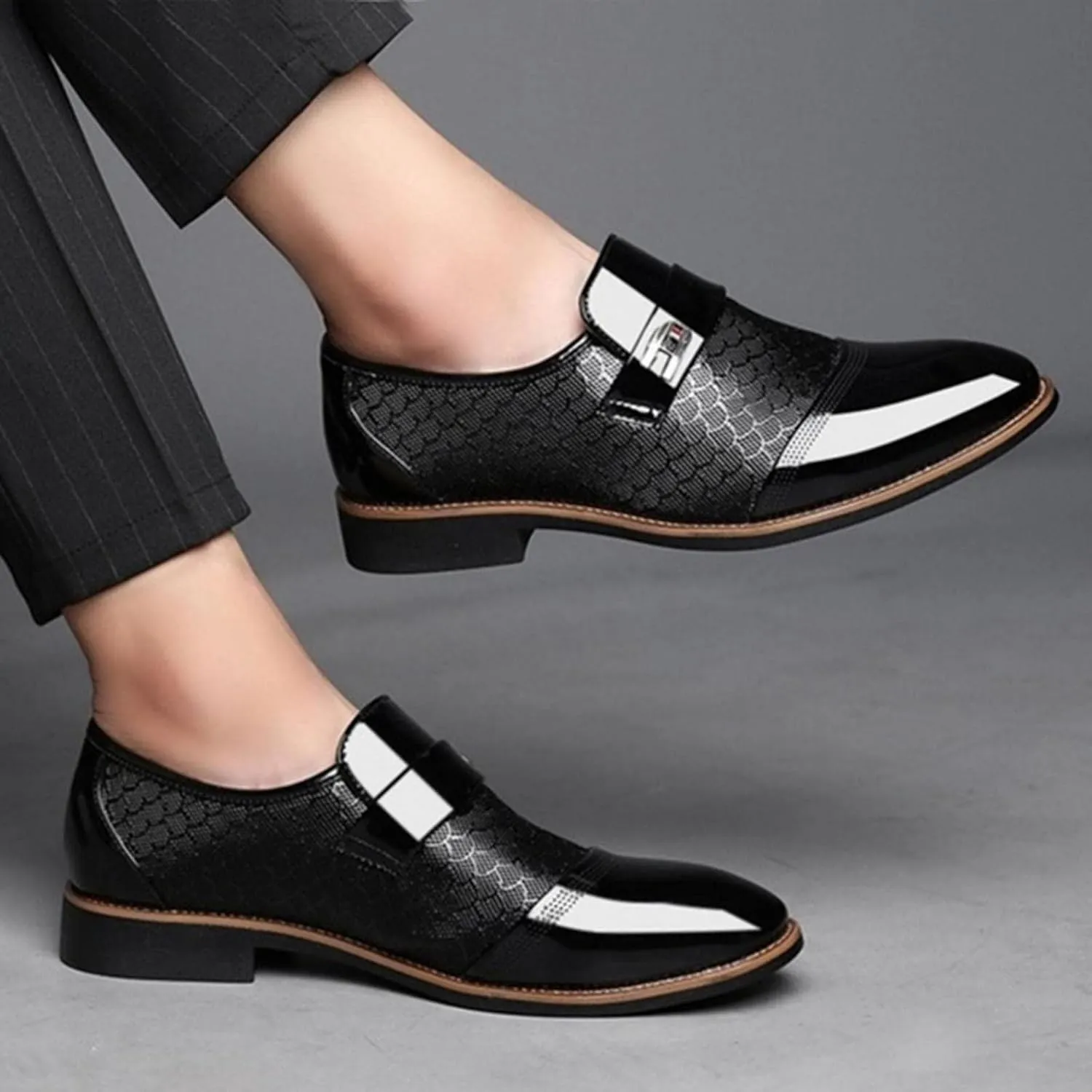 Hbeylia Men's Prince Classic Modern Formal Oxford Wingtip Dress Shoes Fashion Leather Slip On Pointed Toe Formal Business Shoes Tuxedo Modern Derby Shoes For Men Business Office Work Wedding