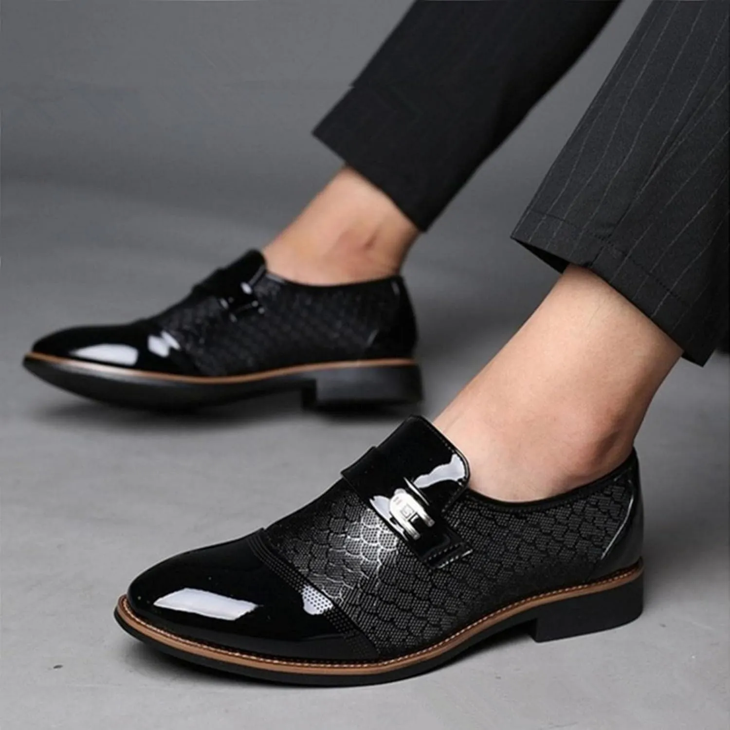Hbeylia Men's Prince Classic Modern Formal Oxford Wingtip Dress Shoes Fashion Leather Slip On Pointed Toe Formal Business Shoes Tuxedo Modern Derby Shoes For Men Business Office Work Wedding