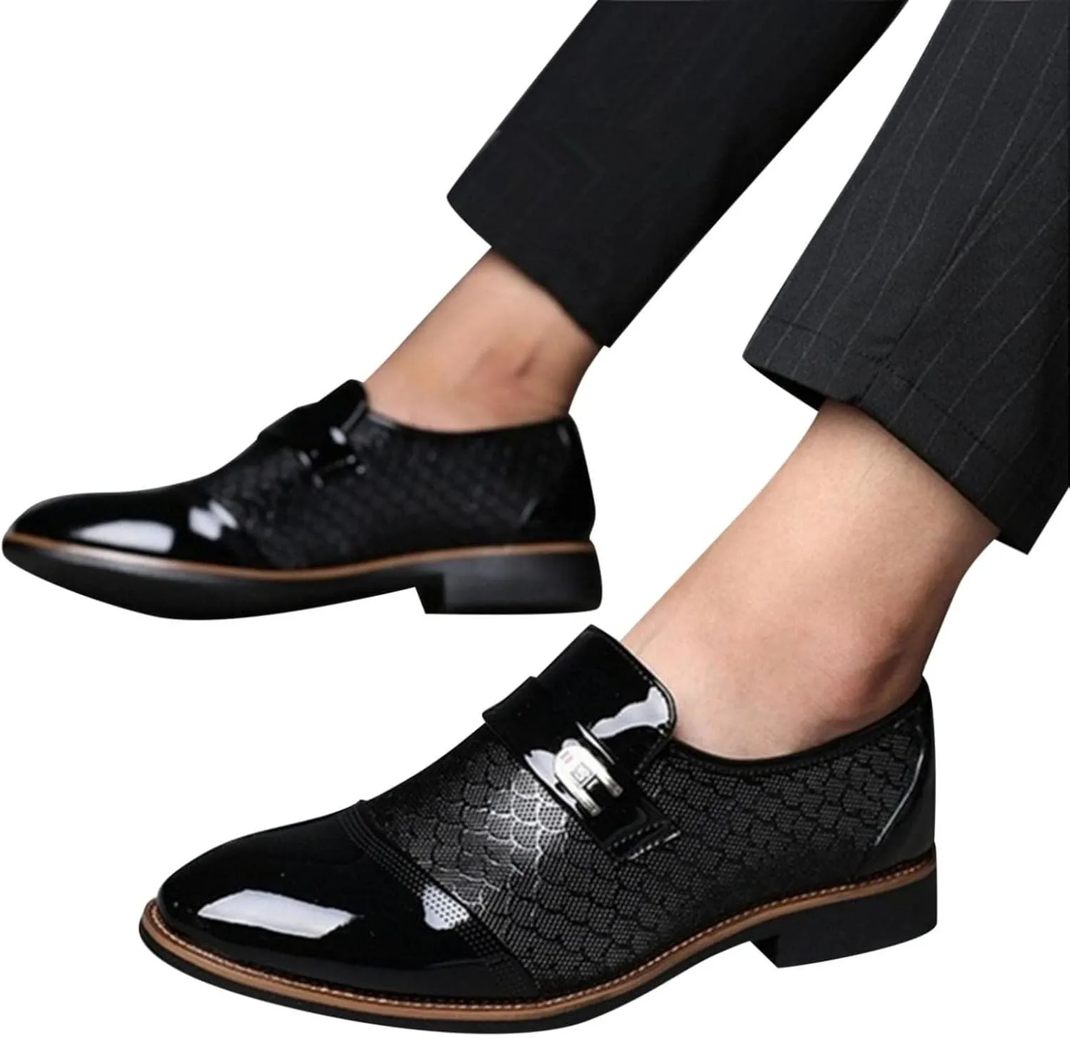 Hbeylia Men's Prince Classic Modern Formal Oxford Wingtip Dress Shoes Fashion Leather Slip On Pointed Toe Formal Business Shoes Tuxedo Modern Derby Shoes For Men Business Office Work Wedding