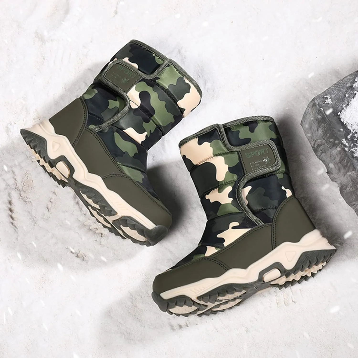 Kids Boys Girls Snow Boots Faux Fur Lined Mid Calf Shoes Waterproof Cold Weather Snow Boots for Girls
