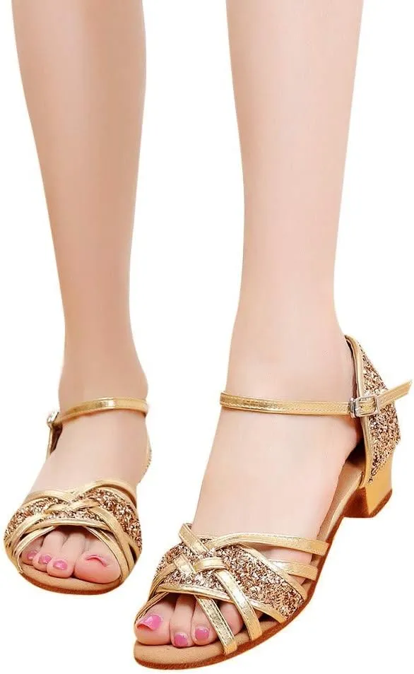 Kids Sandals Girls Latin Dance Shoes Low Heels Tango Salsa Ballroom Practice Performance Dancing Shoes 5-14Years