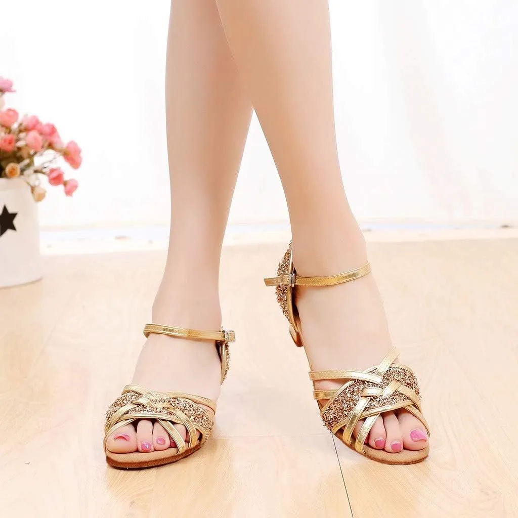 Kids Sandals Girls Latin Dance Shoes Low Heels Tango Salsa Ballroom Practice Performance Dancing Shoes 5-14Years