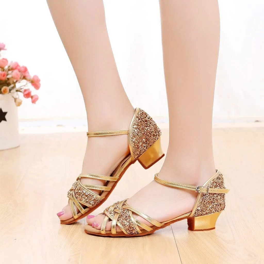 Kids Sandals Girls Latin Dance Shoes Low Heels Tango Salsa Ballroom Practice Performance Dancing Shoes 5-14Years