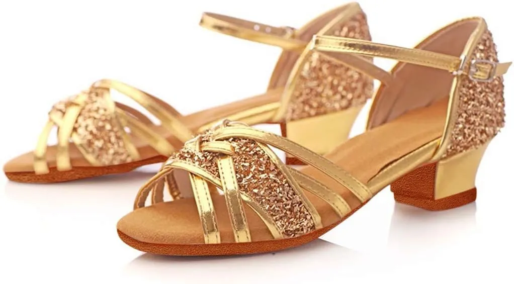 Kids Sandals Girls Latin Dance Shoes Low Heels Tango Salsa Ballroom Practice Performance Dancing Shoes 5-14Years