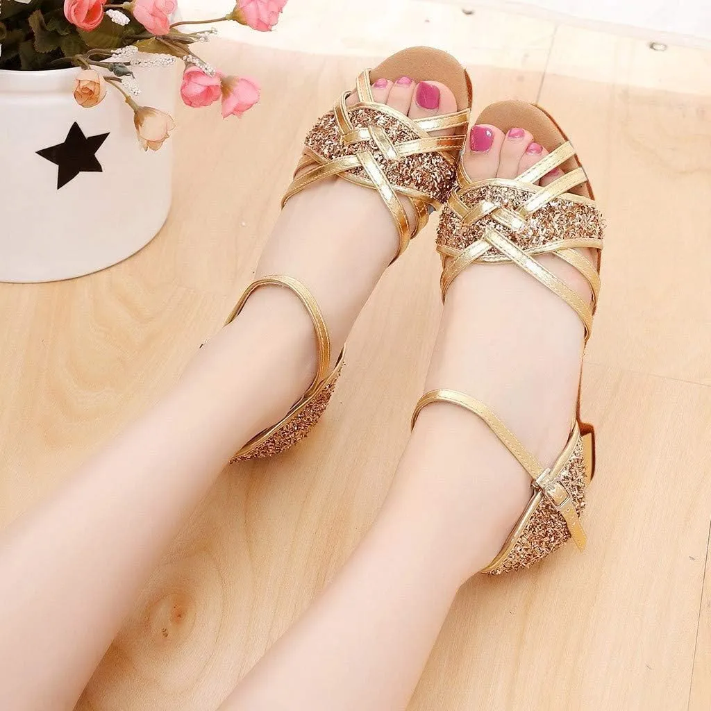 Kids Sandals Girls Latin Dance Shoes Low Heels Tango Salsa Ballroom Practice Performance Dancing Shoes 5-14Years