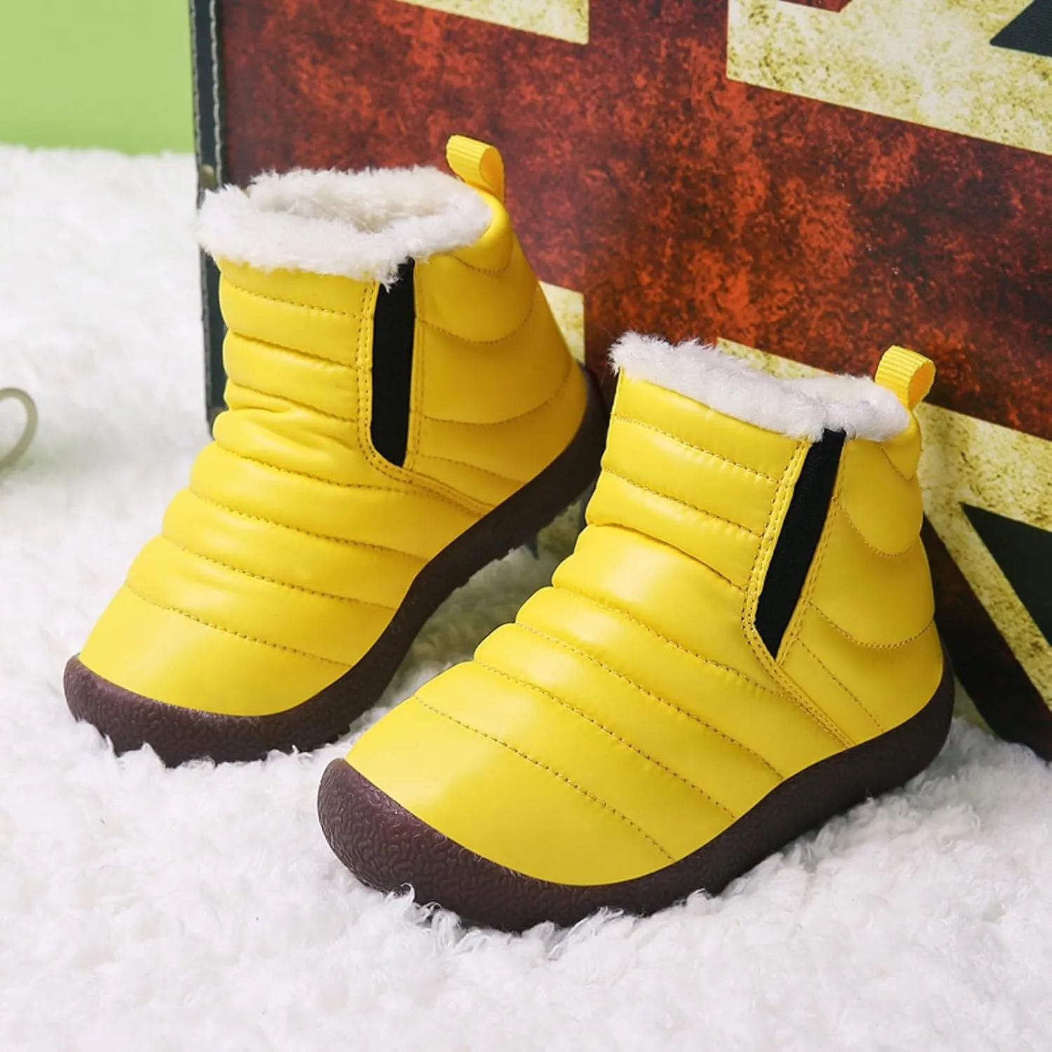 Kids Snow Boots for Boys Girls Cozy Fleece Snow Boots Kids Ankle Booties Non-Slip Zip Snow Boots for Indoor Outdoor