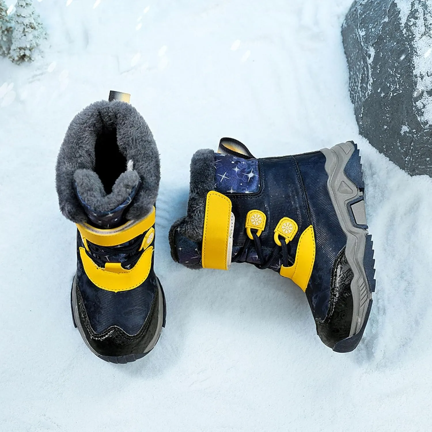 Kids Winter Snow Boots Cozy Fleece Snow Boots Toddler Non-Slip Walking Shoes Faux Fur Boys Girls Warm Outdoor Shoes