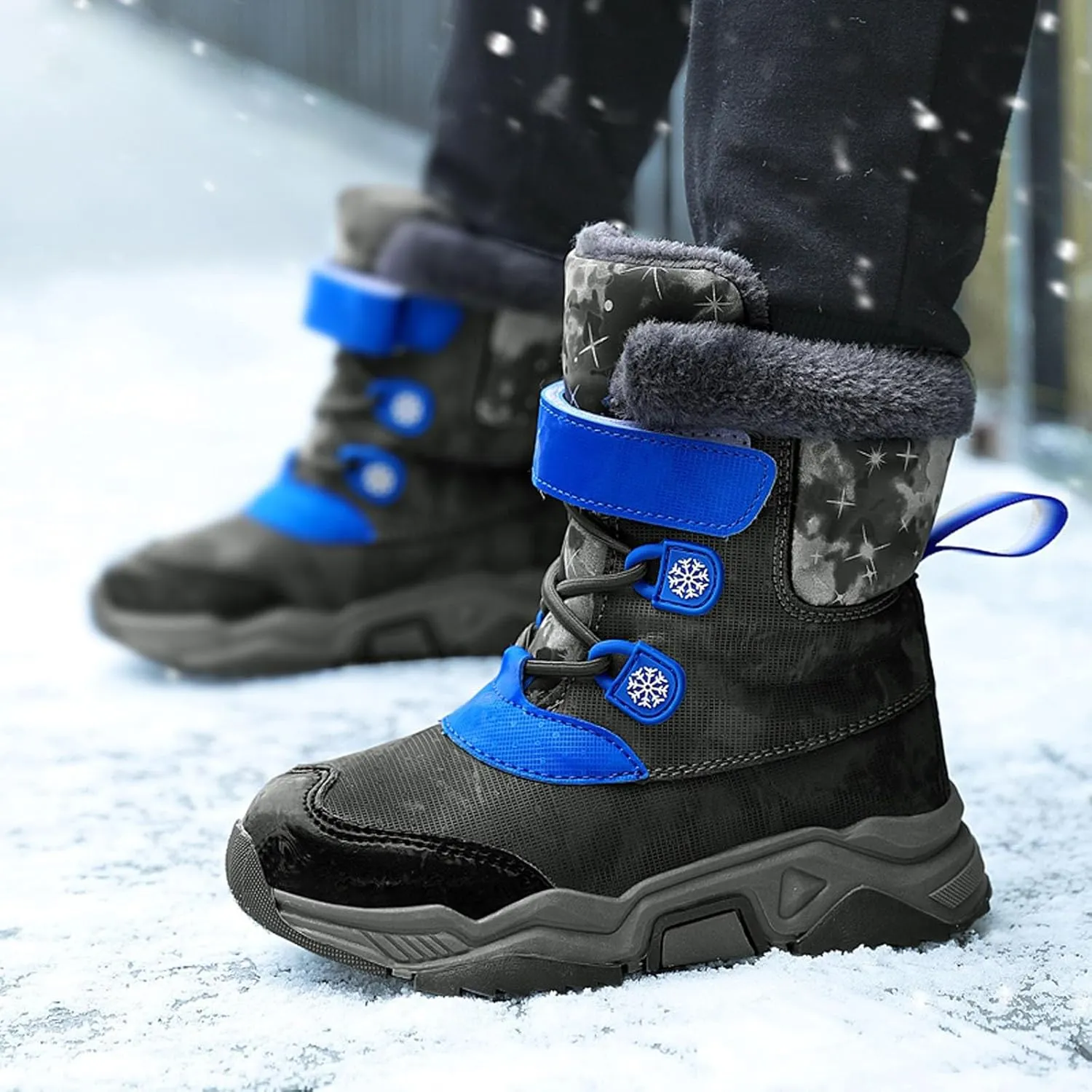 Kids Winter Snow Boots Cozy Fleece Snow Boots Toddler Non-Slip Walking Shoes Faux Fur Boys Girls Warm Outdoor Shoes