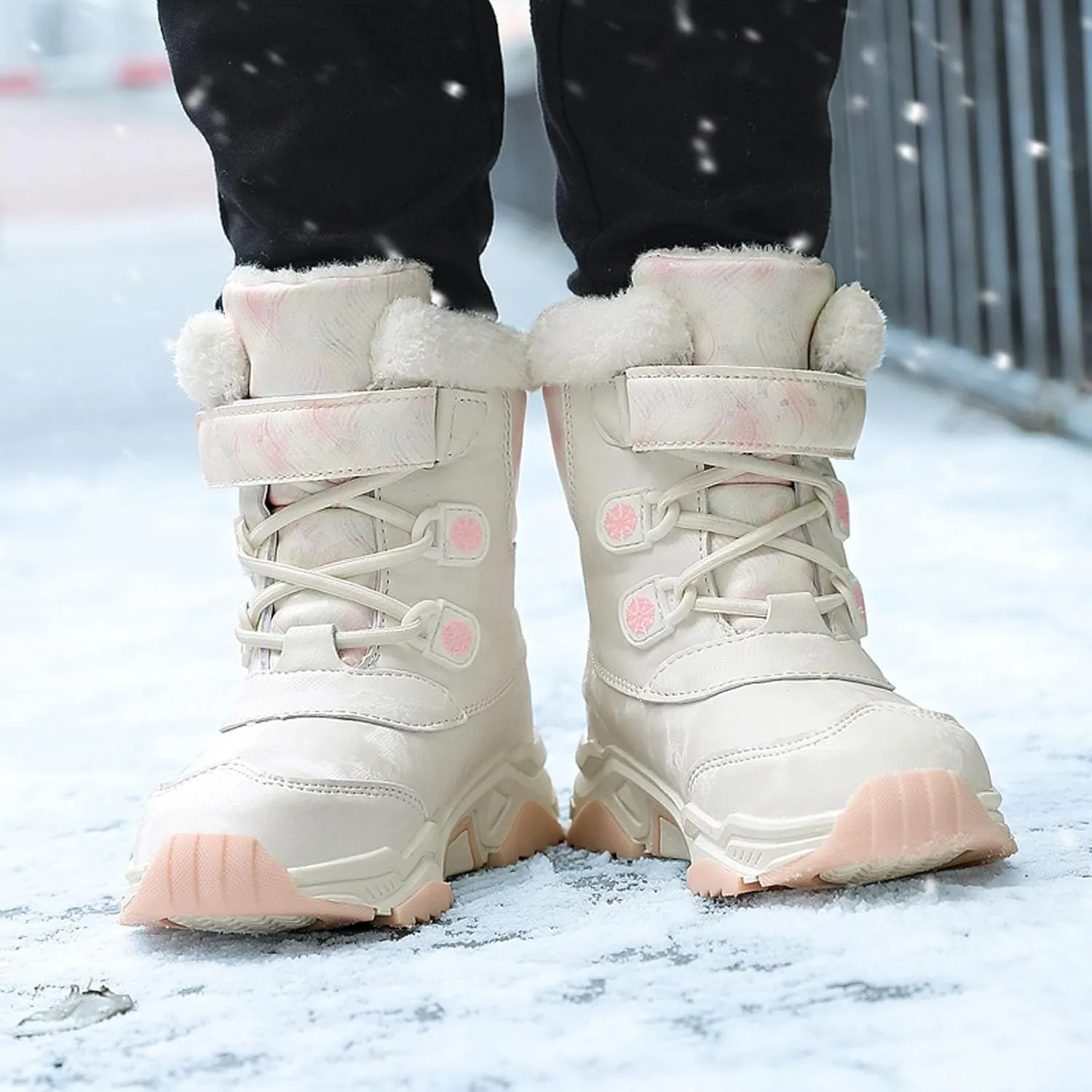 Kids Winter Snow Boots Cozy Fleece Snow Boots Toddler Non-Slip Walking Shoes Faux Fur Boys Girls Warm Outdoor Shoes
