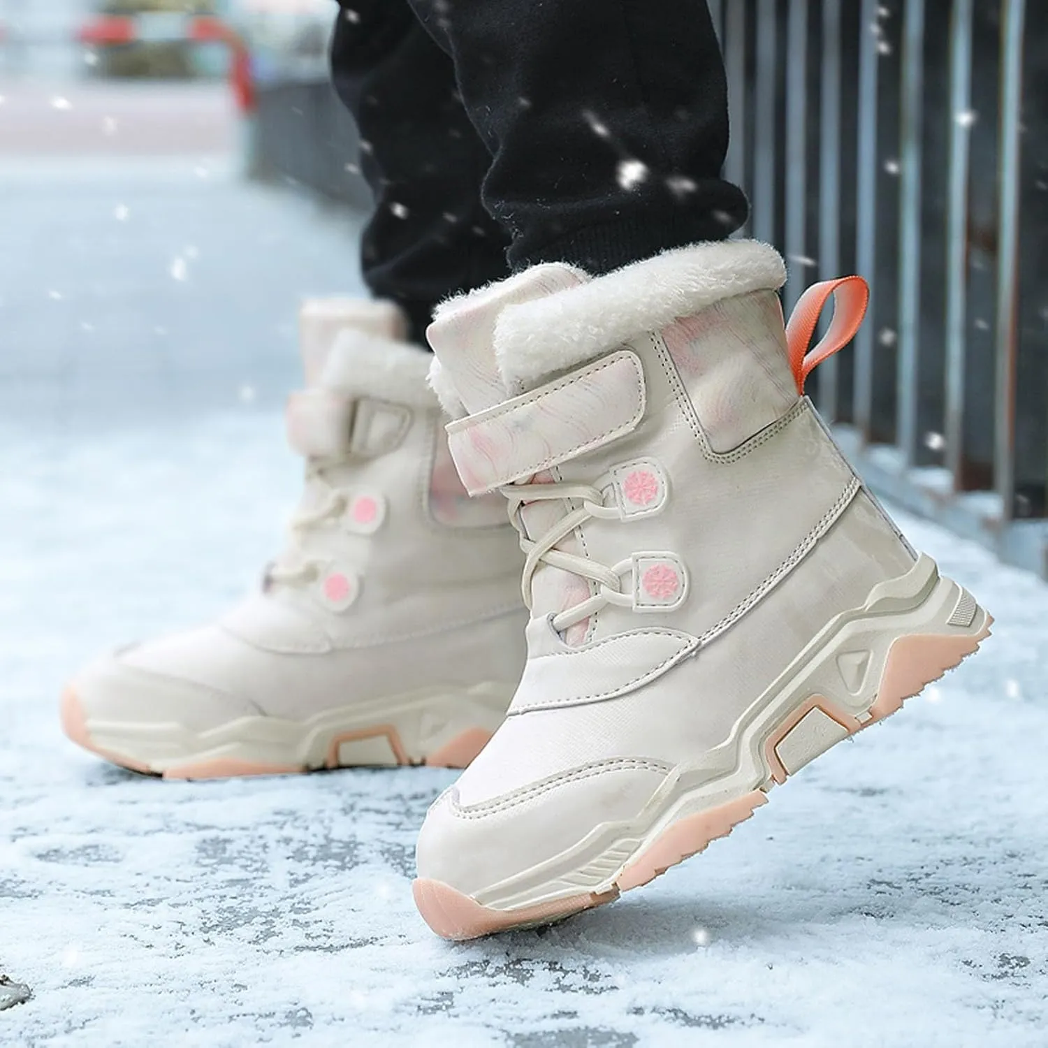 Kids Winter Snow Boots Cozy Fleece Snow Boots Toddler Non-Slip Walking Shoes Faux Fur Boys Girls Warm Outdoor Shoes