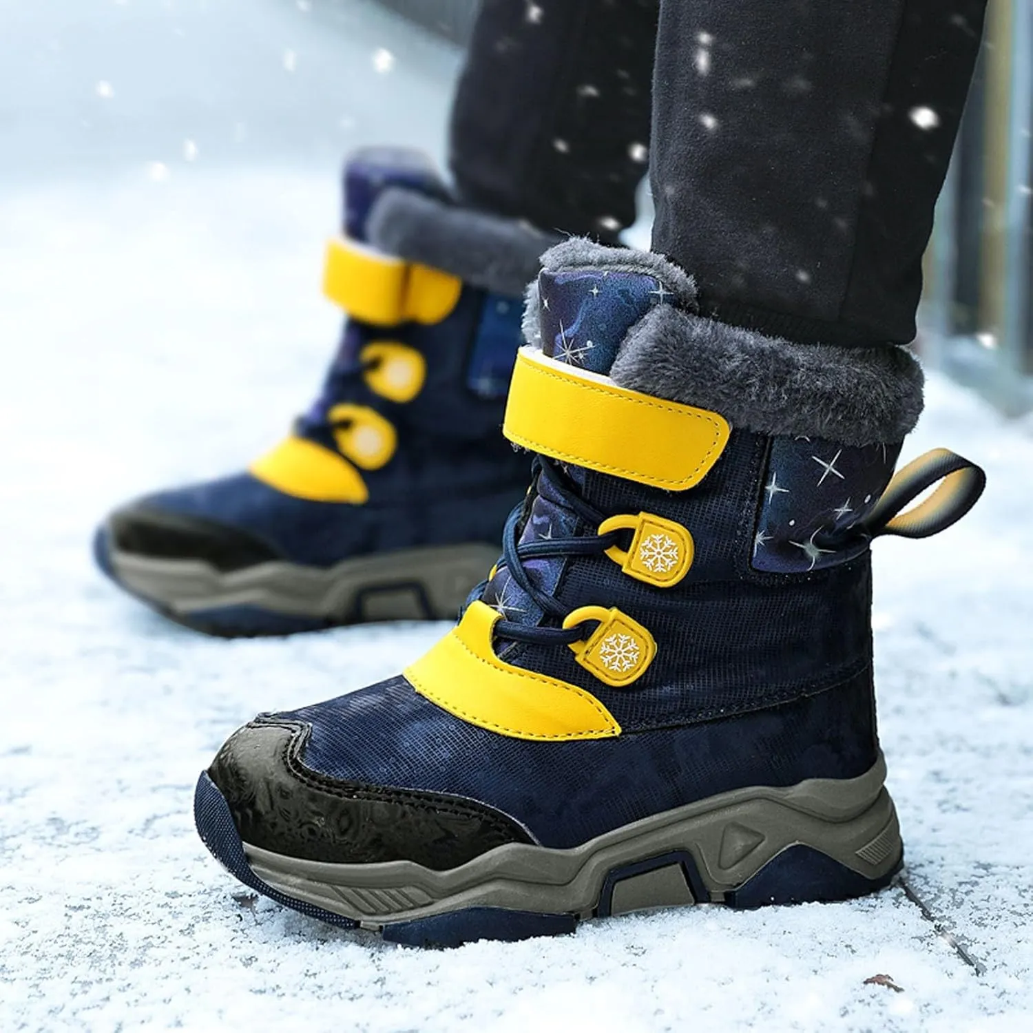 Kids Winter Snow Boots Cozy Fleece Snow Boots Toddler Non-Slip Walking Shoes Faux Fur Boys Girls Warm Outdoor Shoes
