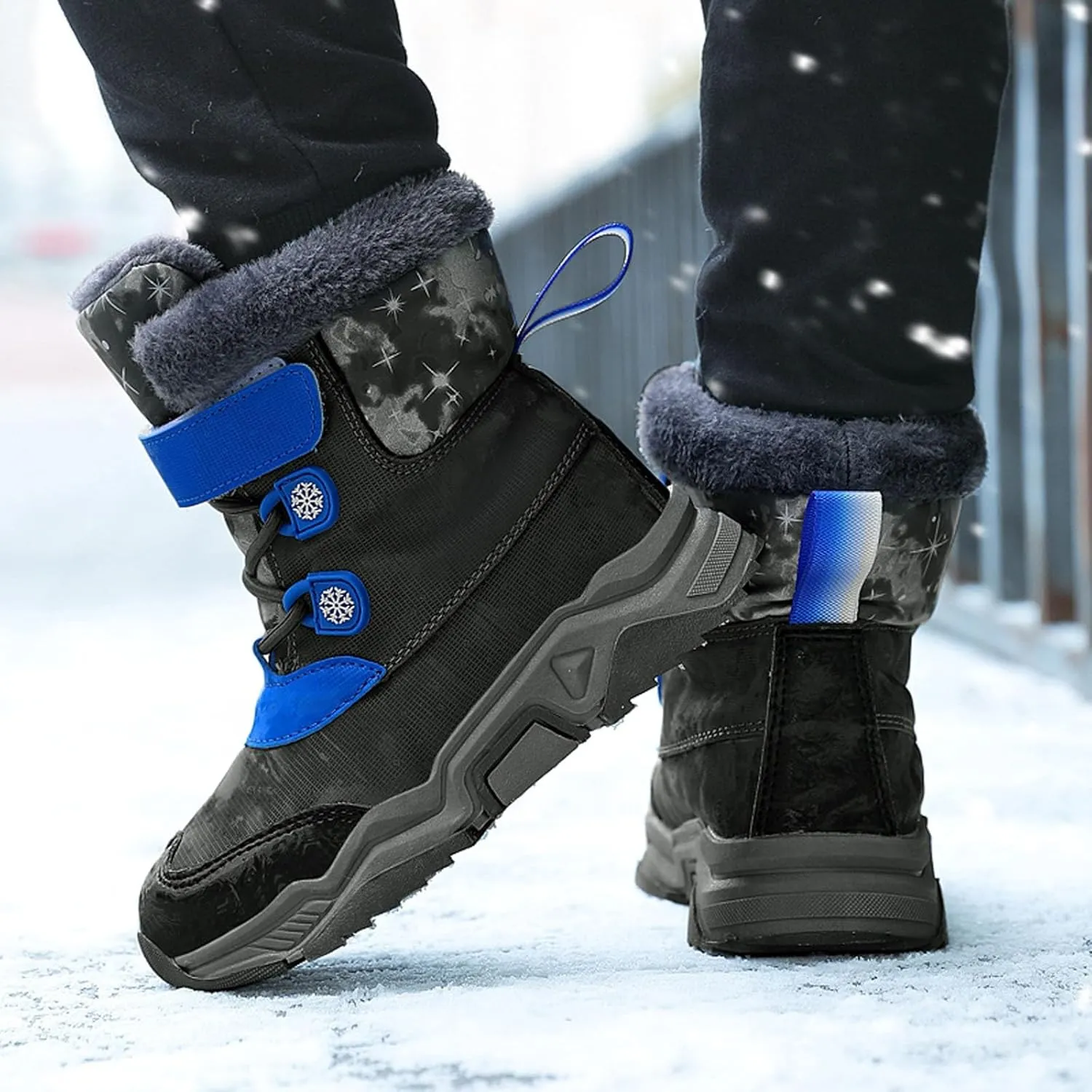Kids Winter Snow Boots Cozy Fleece Snow Boots Toddler Non-Slip Walking Shoes Faux Fur Boys Girls Warm Outdoor Shoes