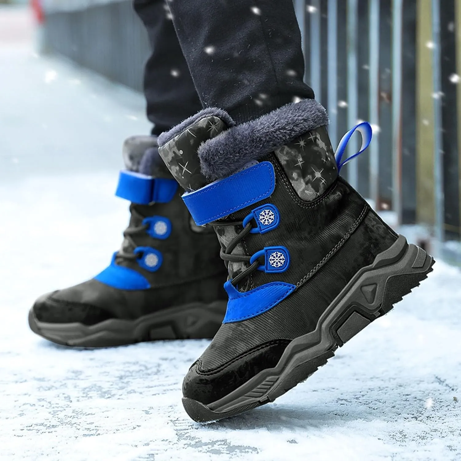 Kids Winter Snow Boots Cozy Fleece Snow Boots Toddler Non-Slip Walking Shoes Faux Fur Boys Girls Warm Outdoor Shoes