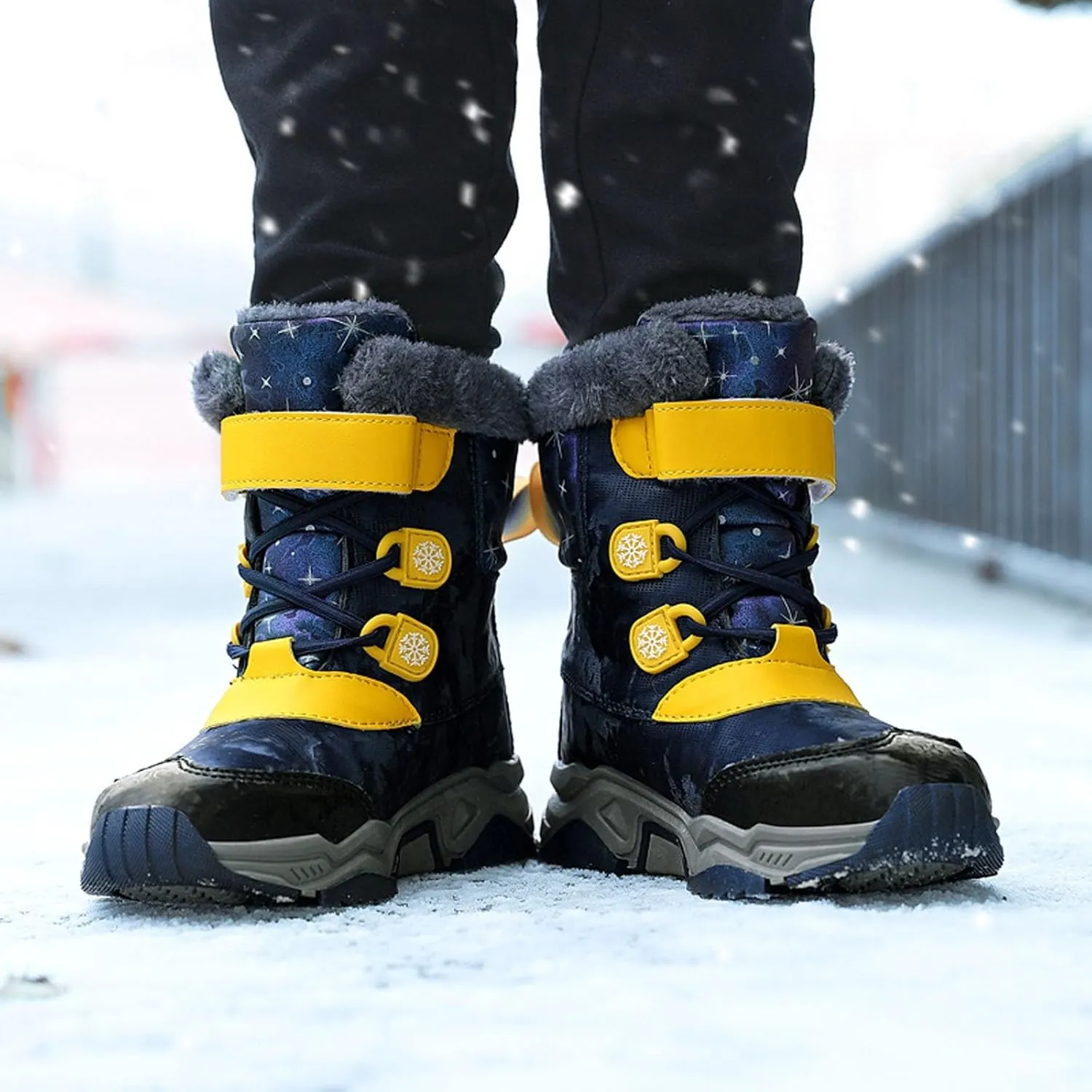 Kids Winter Snow Boots Cozy Fleece Snow Boots Toddler Non-Slip Walking Shoes Faux Fur Boys Girls Warm Outdoor Shoes