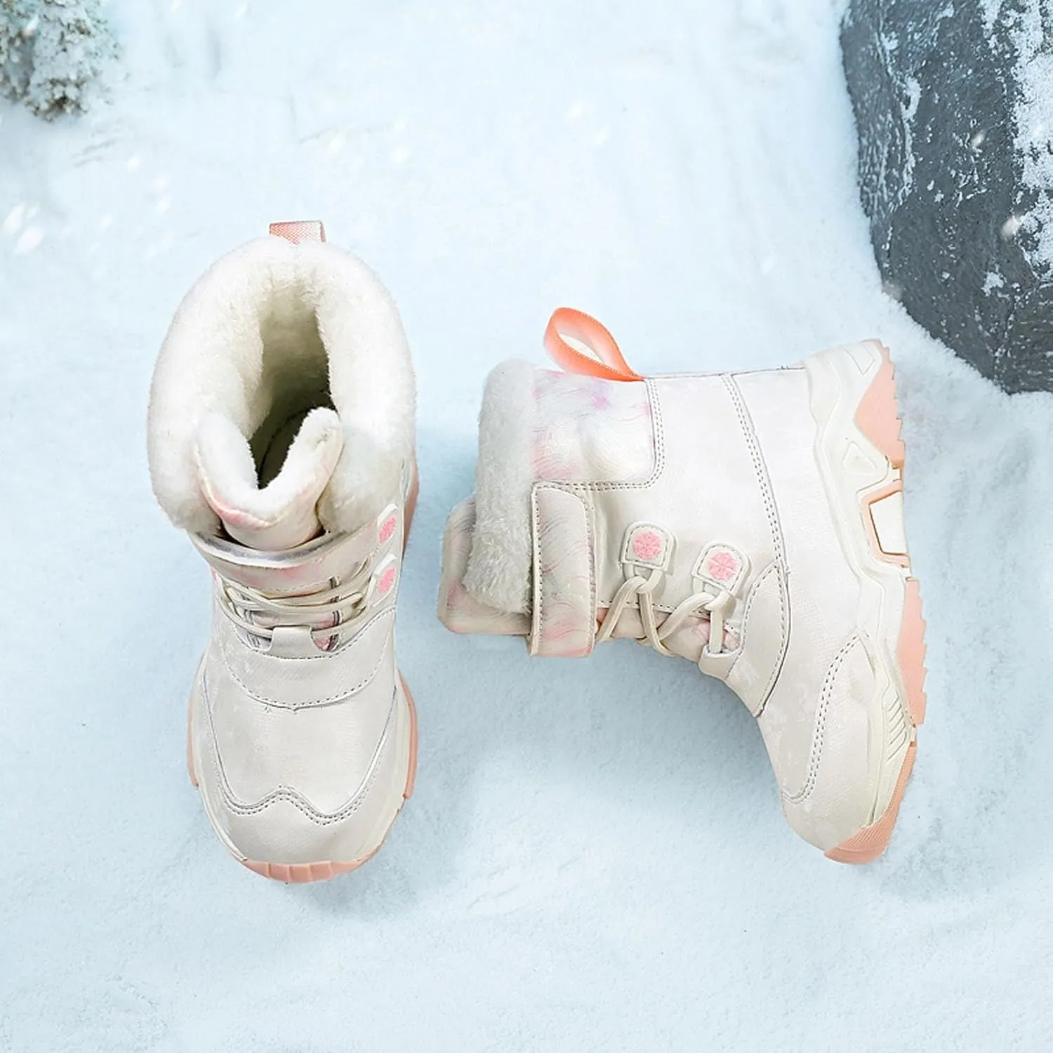 Kids Winter Snow Boots Cozy Fleece Snow Boots Toddler Non-Slip Walking Shoes Faux Fur Boys Girls Warm Outdoor Shoes