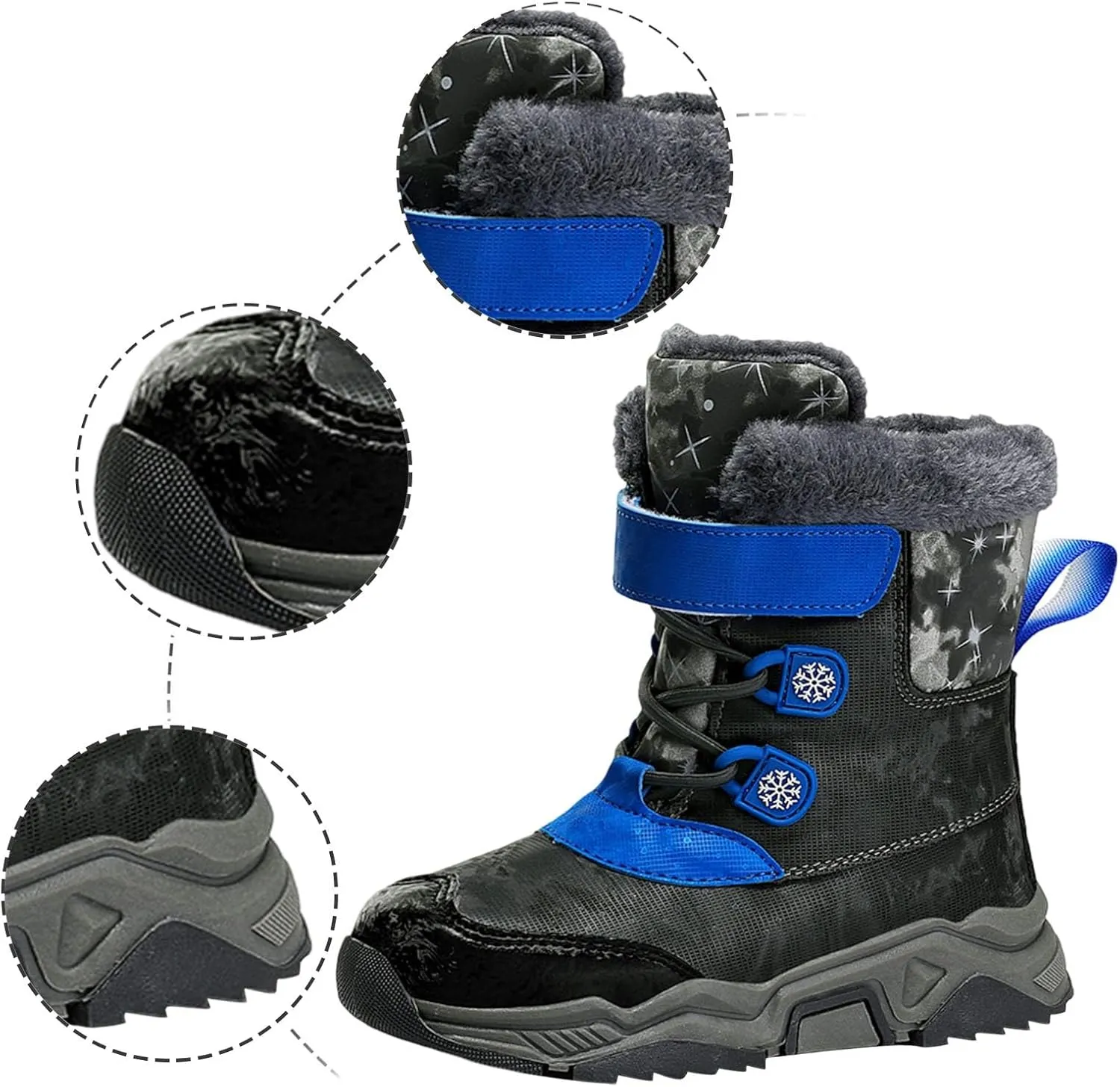 Kids Winter Snow Boots Cozy Fleece Snow Boots Toddler Non-Slip Walking Shoes Faux Fur Boys Girls Warm Outdoor Shoes