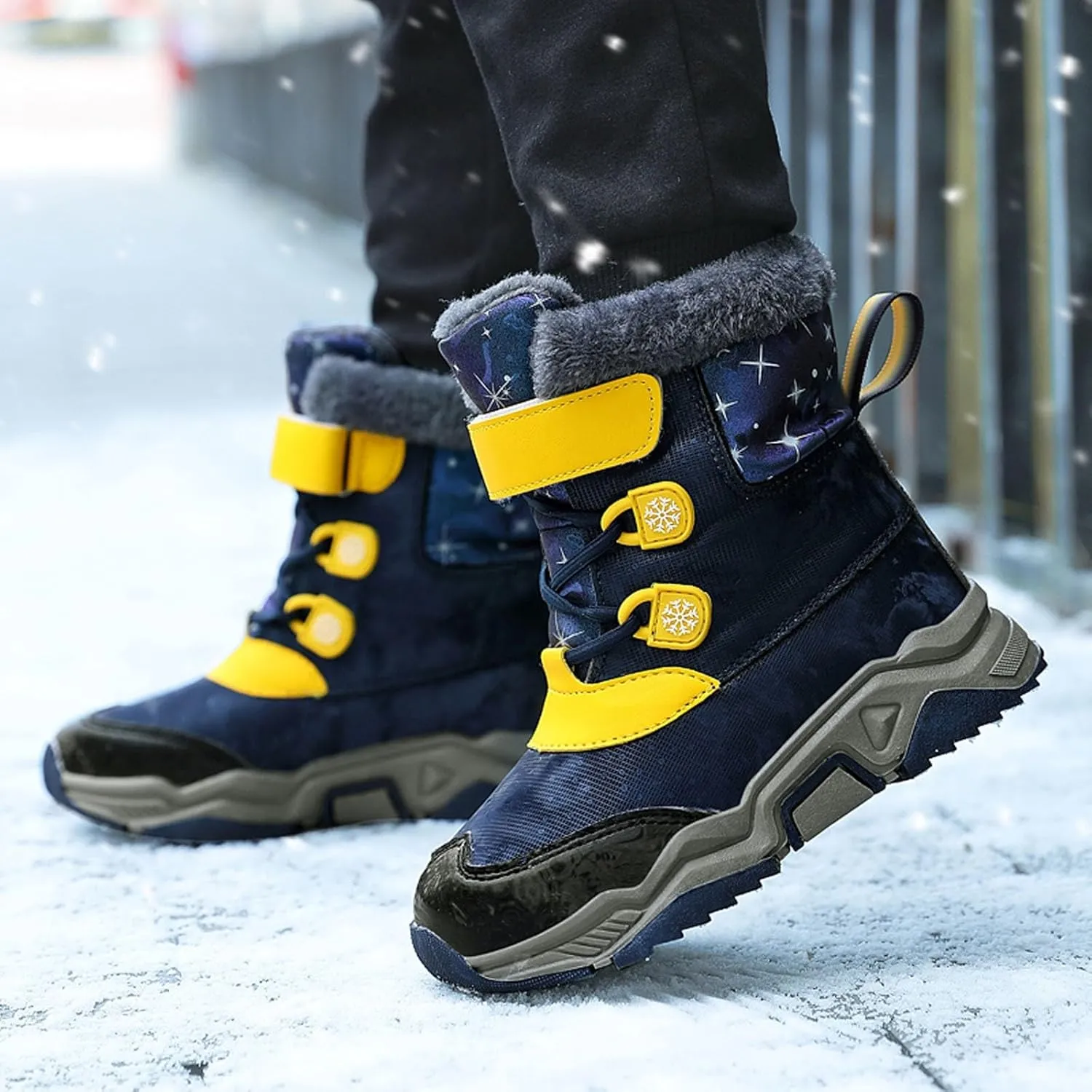 Kids Winter Snow Boots Cozy Fleece Snow Boots Toddler Non-Slip Walking Shoes Faux Fur Boys Girls Warm Outdoor Shoes