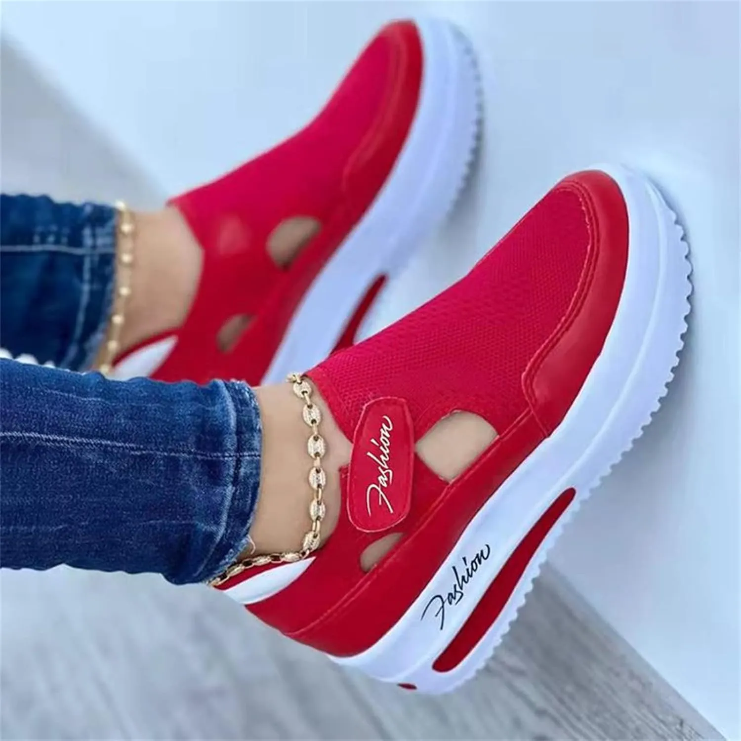 Ladmiple Shoes For Women Sneakers Trendy Slip On Running Shoes Non Slip Walking Shoes Gym Fashion Platform Tennis Shoes