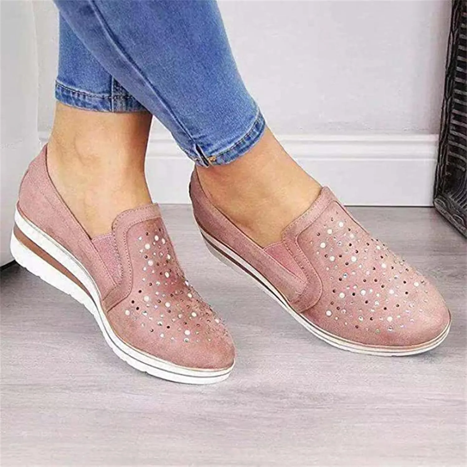 Ladmiple Shoes For Women Sneakers Trendy Walking Shoes Slip on Lady Fashion Gym Non Slip Platform Tennis Running Shoes