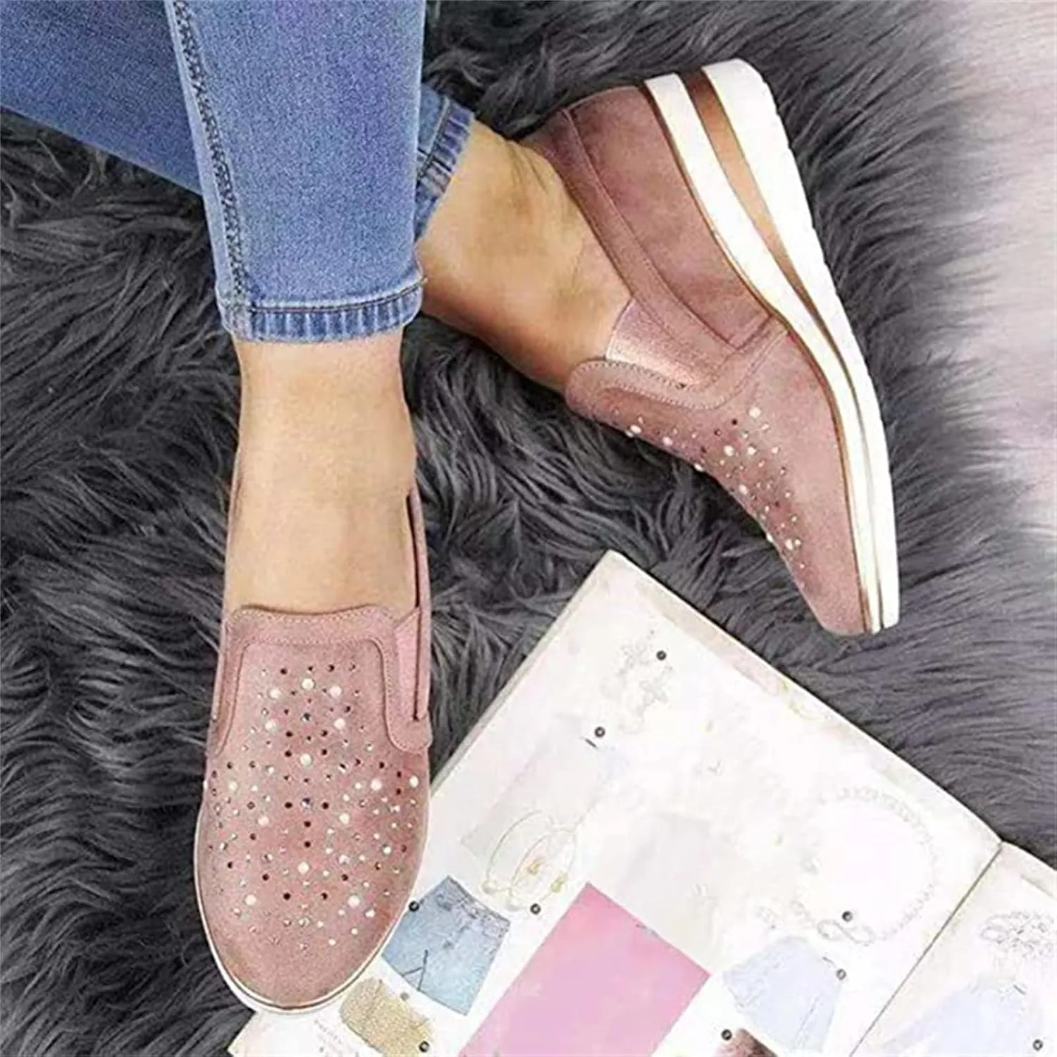 Ladmiple Shoes For Women Sneakers Trendy Walking Shoes Slip on Lady Fashion Gym Non Slip Platform Tennis Running Shoes