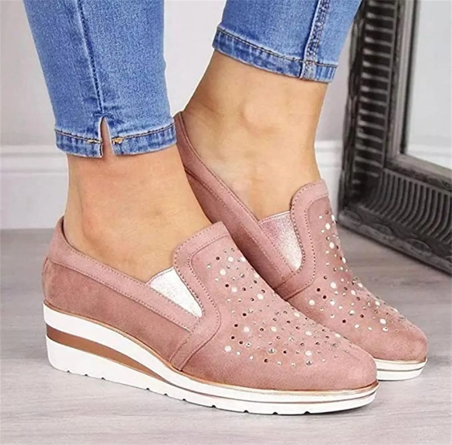 Ladmiple Shoes For Women Sneakers Trendy Walking Shoes Slip on Lady Fashion Gym Non Slip Platform Tennis Running Shoes