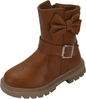 Little Girls Boots Cute Bowknot Dress Boots Anti Slip Low Heel Boots Fashion Comfortable Motorcycle Riding Boots