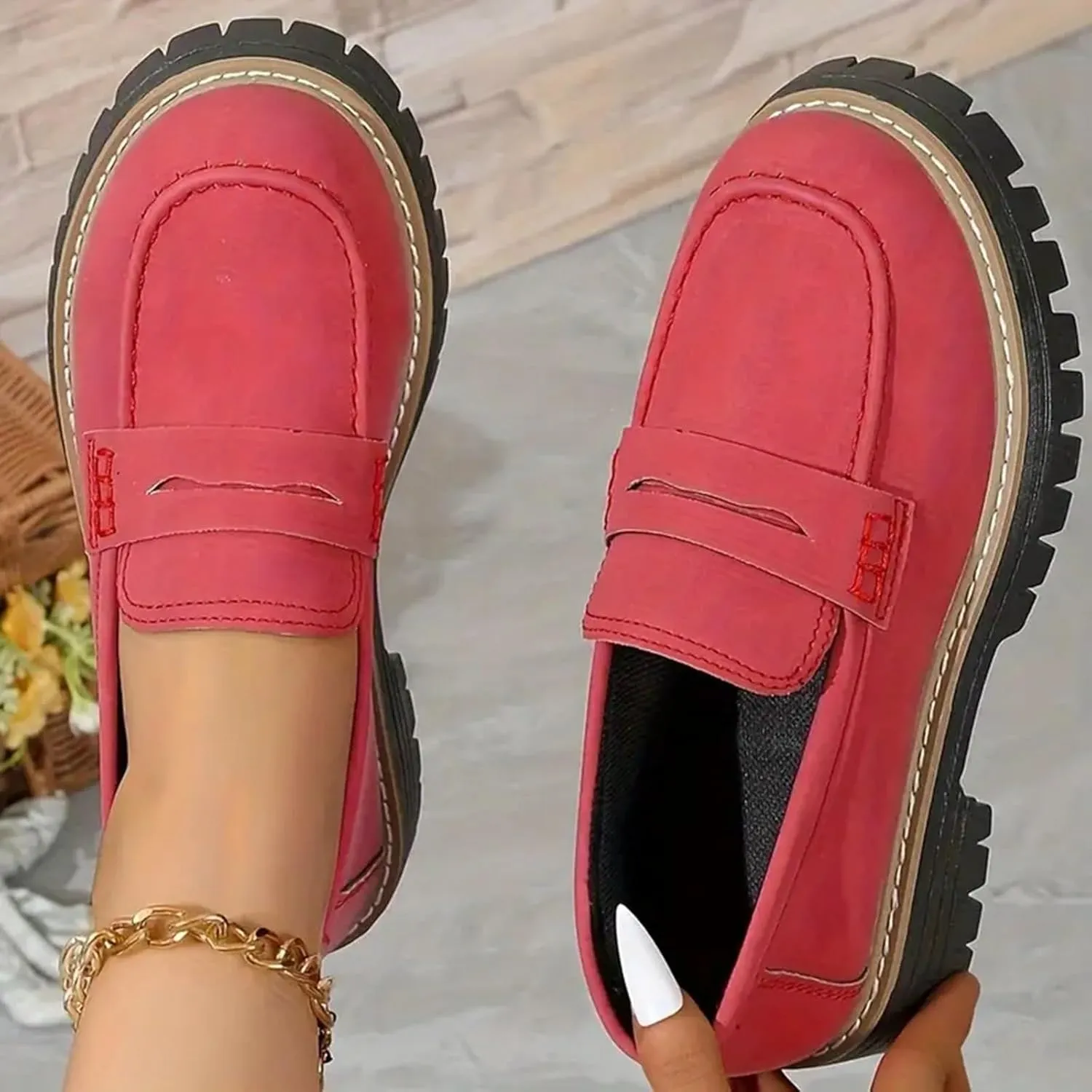 Loafers for Women 2024 Comfortable,Casual Lightweight Round Toe Orthopedic Platform Loafers Slip-On Walking Shoes