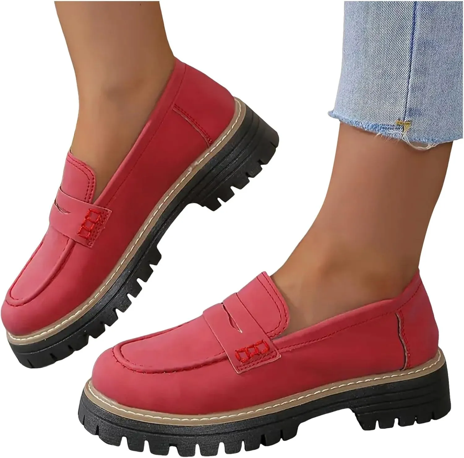 Loafers for Women 2024 Comfortable,Casual Lightweight Round Toe Orthopedic Platform Loafers Slip-On Walking Shoes