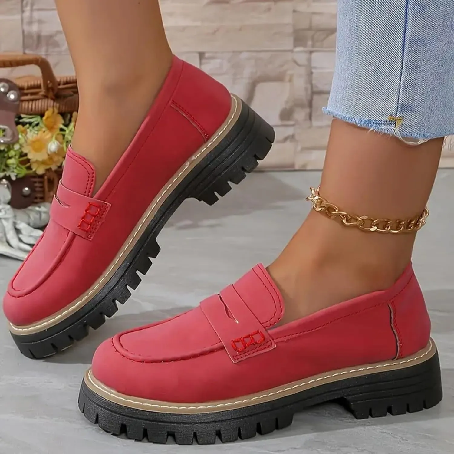 Loafers for Women 2024 Comfortable,Casual Lightweight Round Toe Orthopedic Platform Loafers Slip-On Walking Shoes