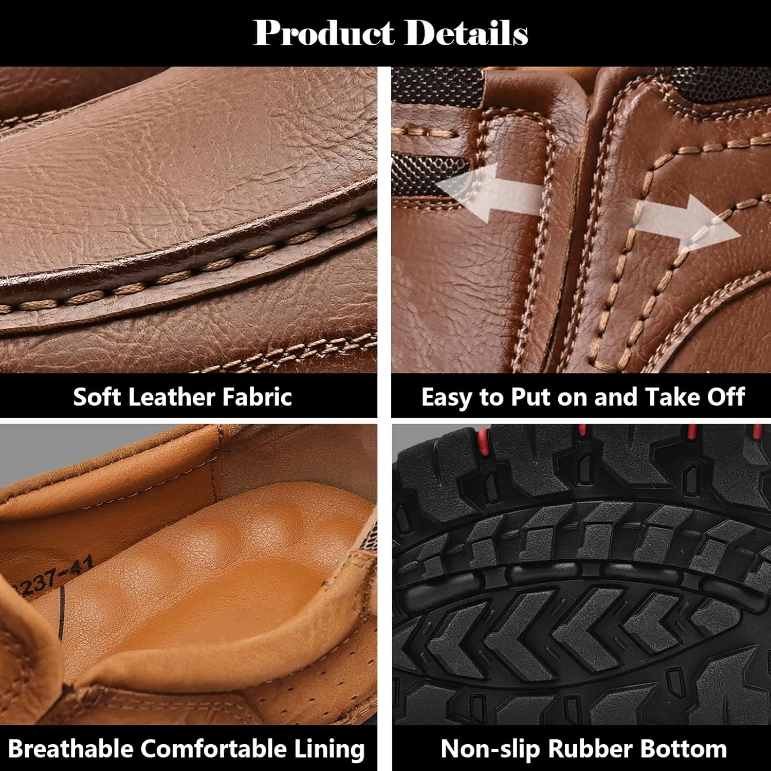 Men Slip on Loafers, Leather Hiking Shoes, Waterproof Causal Sneakers, Work Walking Slippers, Easy Wear on/Off, for Travel, Camping, Running