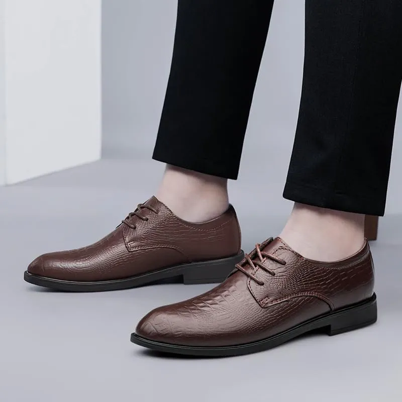 Men's Brogue Oxfords Shoes Modern Leather Business Casual Scale Pattern Formal Dress Shoes Comfortable Tuxedo Shoes Derby Shoes