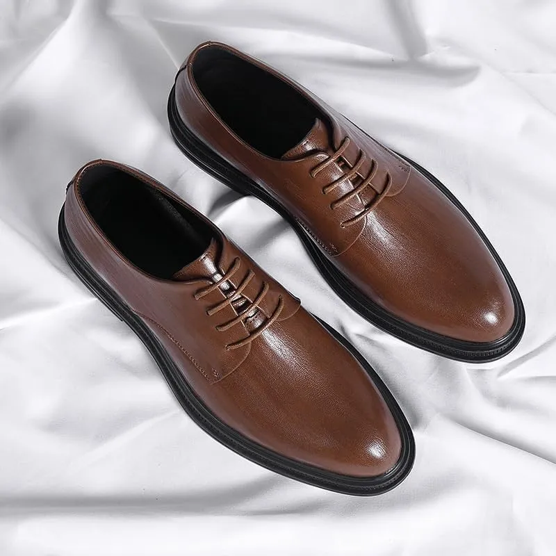 Men's Business Lace Up Dress Shoes Mens Fashion Classic Pointed Toe Leather Oxford Shoes Non-Slip Softsole Walking Shoes(Brown,8)