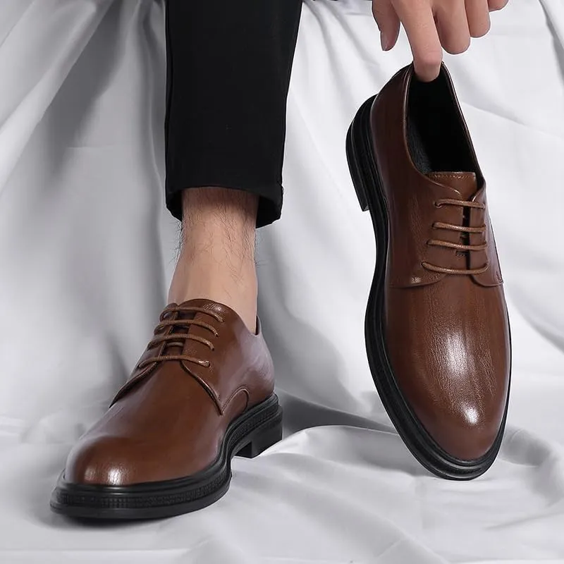 Men's Business Lace Up Dress Shoes Mens Fashion Classic Pointed Toe Leather Oxford Shoes Non-Slip Softsole Walking Shoes(Brown,8)