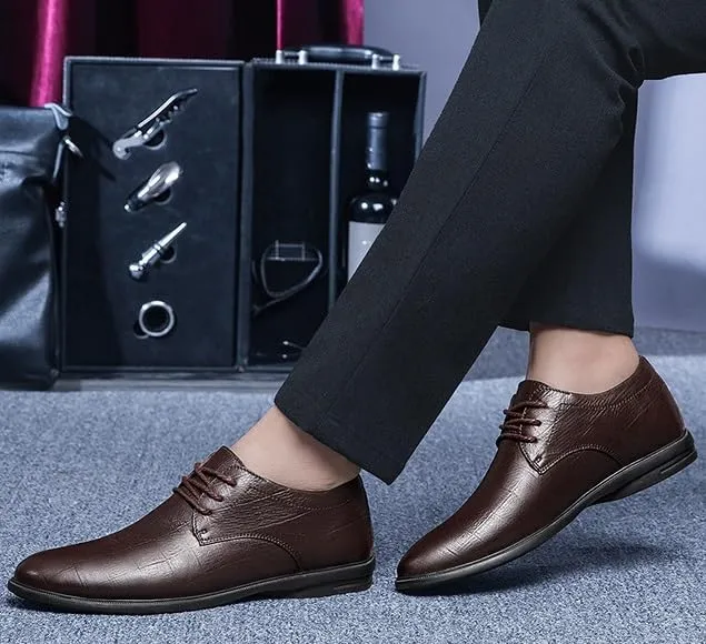 Men's Bussiness Formal Oxfords Genuine Leather Classic Slip On Dress Shoes Non-Slip Casual Derby Shoe for Men