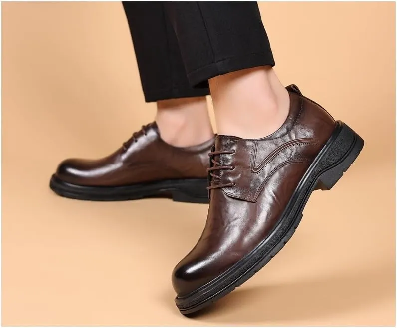 Men's Casual Business Formal Leather Oxford Shoes Men Black Round Toe Soft Rubber Sole Dress Shoes