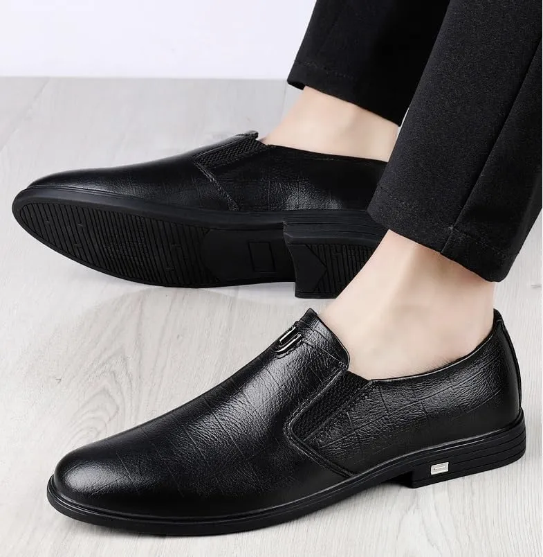 Men's Casual Business Formal Shoes Genuine Leather Oxford Shoes Mens Slip On Wingtip Derby Shoes(Black,7)