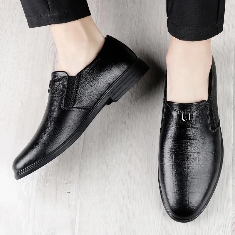 Men's Casual Business Formal Shoes Genuine Leather Oxford Shoes Mens Slip On Wingtip Derby Shoes(Black,7)