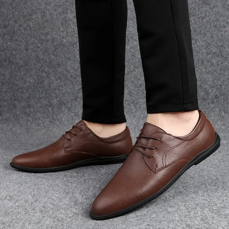 Men's Classic Lace Up Comfort Leather Shoes Modern Low Top Non Slip Office Oxfords
