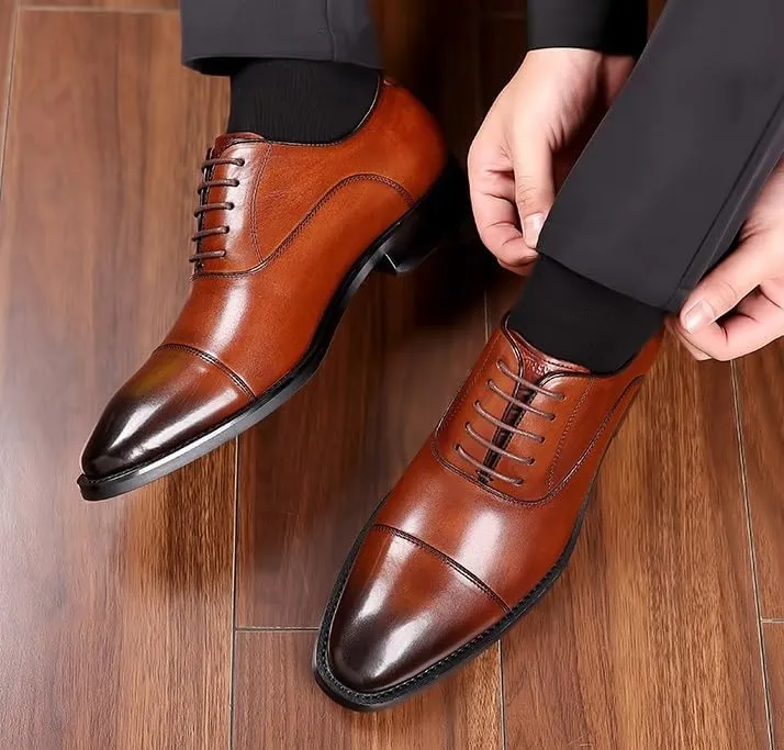 Men's Classic Lace-up Formal Oxfords Shoes Men Casual Pointed Toe Tuxedo Dress Shoes